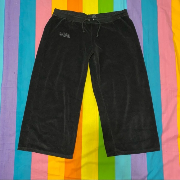 Von Dutch Logo Ankle Cropped Sweat Pants Loose Fit Baggy Low Rise Hip Hugger Lrg - Picture 4 of 11